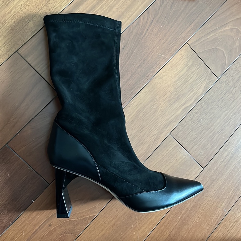Tibi black felice calf/suede boots, size 36.5, NWT